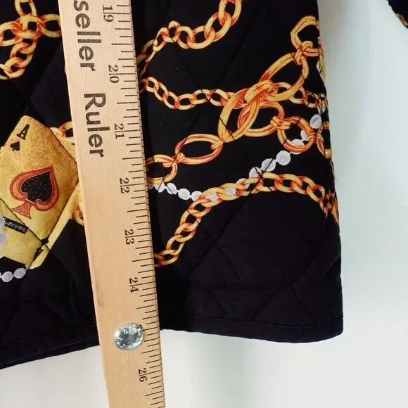 SUPREME Jacket Medium Black Gold Chain Quilted Reverse‎ Streetwear Y2K Logo NWT